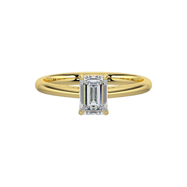 Emerald Cut Cathedral Setting Solitaire Diamond 14K Solid Gold Engagement Ring