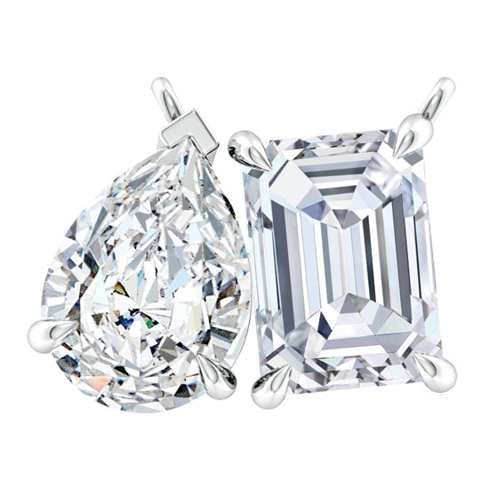 AGI Certified Lab-Grown Emerald-Cut & Pear Diamond Two-Stone Pendant in 14K White Gold – Choice of 1ctw or 2ctw-2