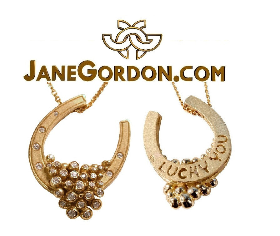 "Lucky You" Equestrian Horseshoe Necklace, 18K Gold, Overflowing with Diamonds.