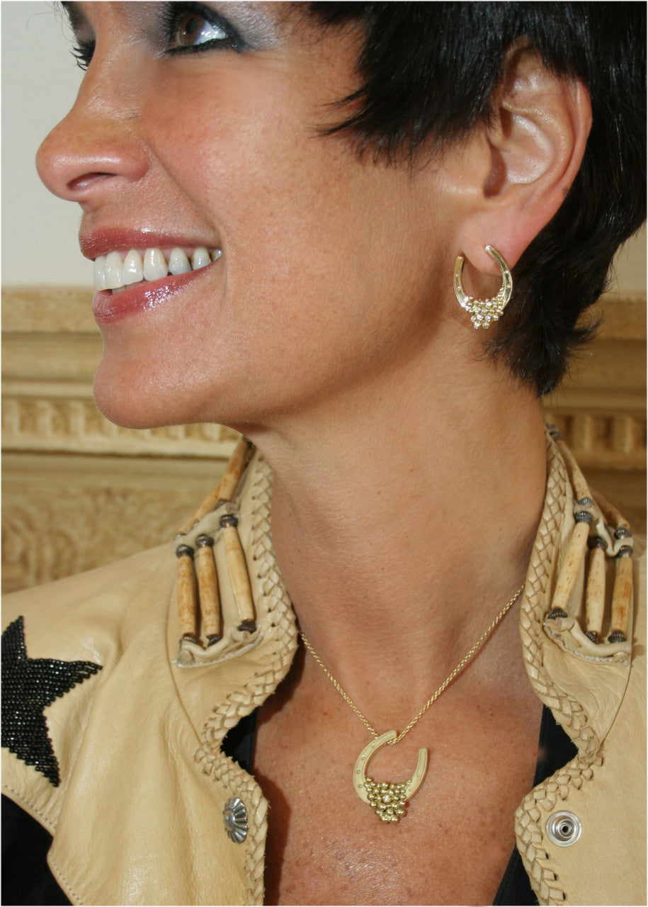 "Lucky You" Equestrian Horseshoe Necklace, 18K Gold, Overflowing with Diamonds.