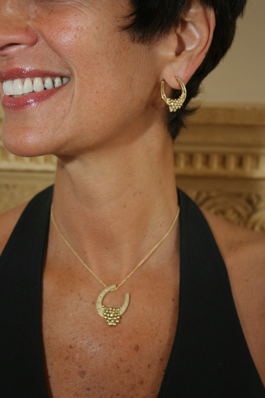 "Lucky You" Equestrian Horseshoe Necklace. 14K Gold. Half filled with Diamonds