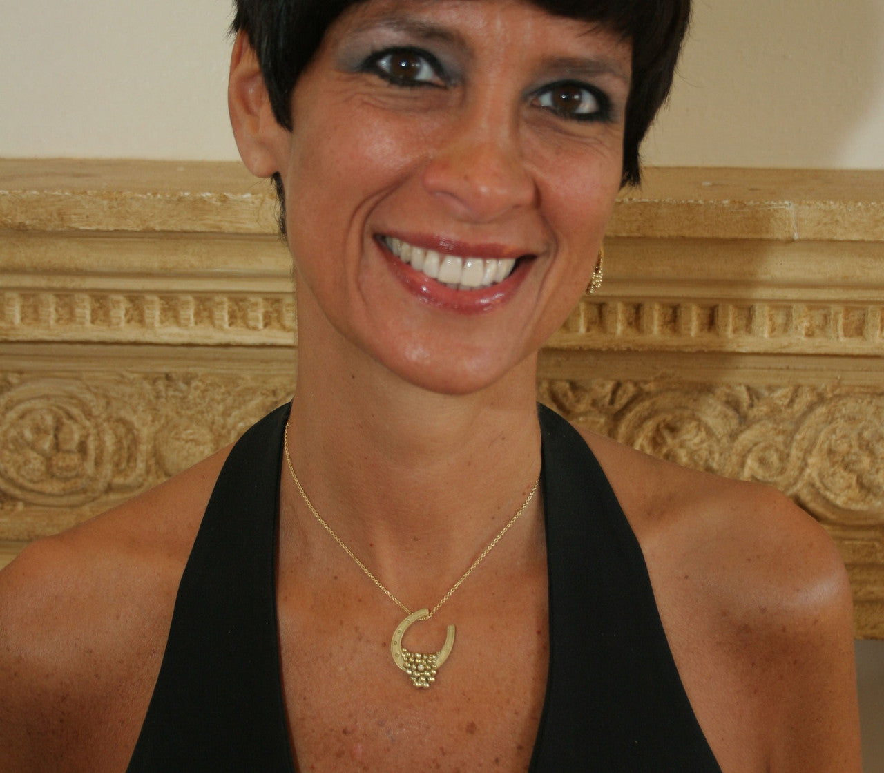 "Lucky You" Equestrian Horseshoe Necklace, 18K Gold, Overflowing with Diamonds.