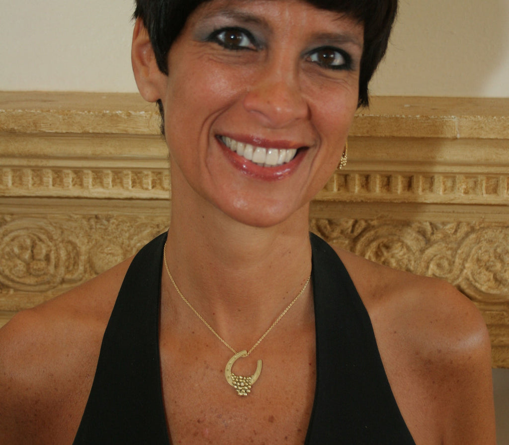 "Lucky You" Equestrian Horseshoe Necklace. 14K Gold. Half filled with Diamonds