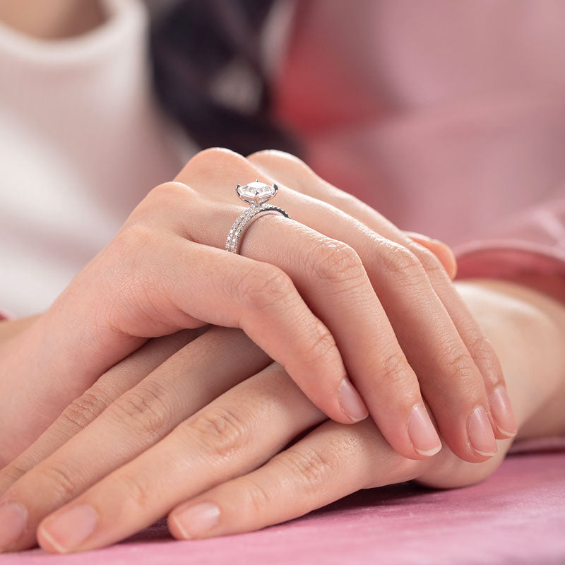 Princess Cut 1 Carat Moissanite Diamond  Ring Set (1 pcs / 2 pcs) 925 Sterling Silver MFR8365