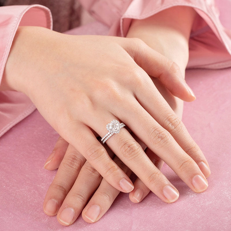 1 Carat Heart Moissanite Diamond  Ring Set (1 pcs / 2 pcs) 925 Sterling Silver MFR8366