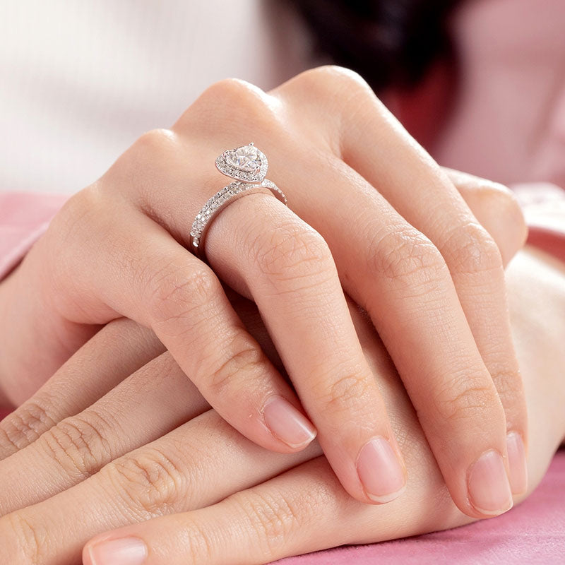 1 Carat Heart Moissanite Diamond  Ring Set (1 pcs / 2 pcs) 925 Sterling Silver MFR8366