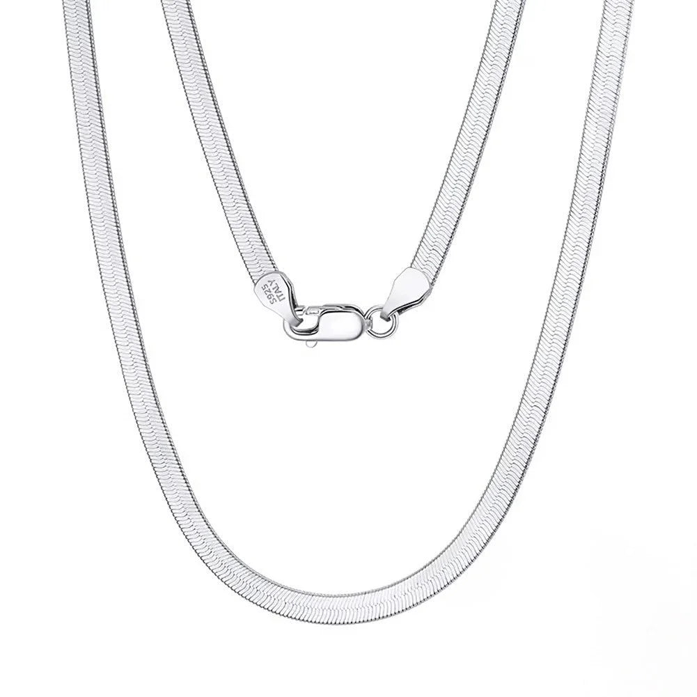 925 Sterling Silver Herringbone Handmade Choker  4.5 mm Flat Snake Chain Necklace