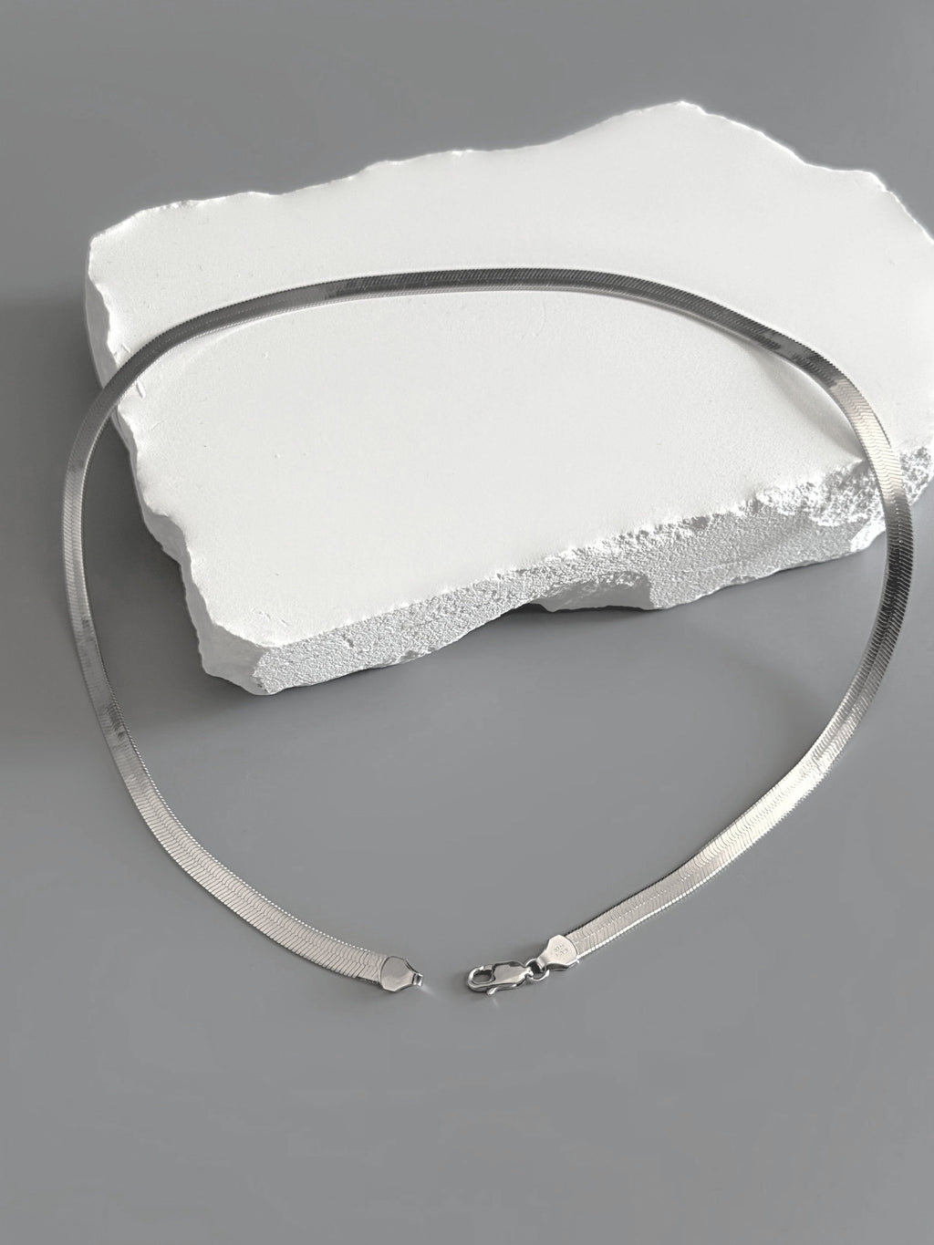 925 Sterling Silver Herringbone Handmade Choker  4.5 mm Flat Snake Chain Necklace