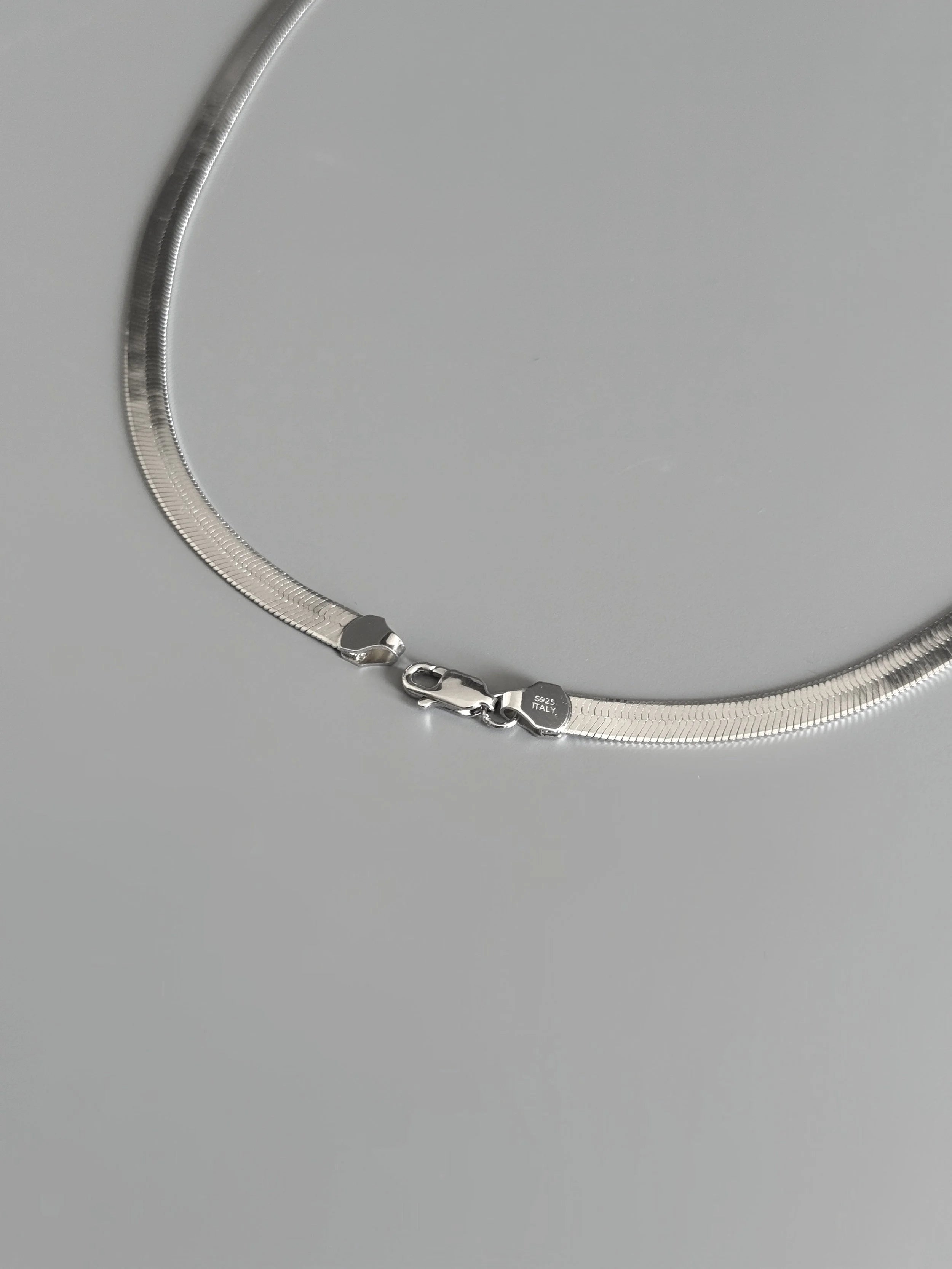 925 Sterling Silver Herringbone Handmade Choker  4.5 mm Flat Snake Chain Necklace