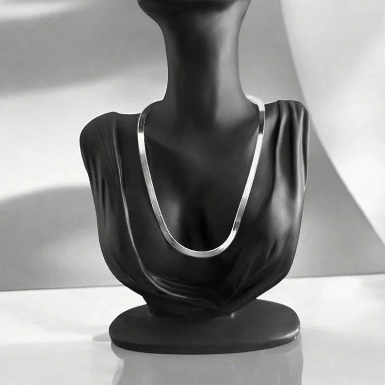 925 Sterling Silver Herringbone Handmade Choker  4.5 mm Flat Snake Chain Necklace