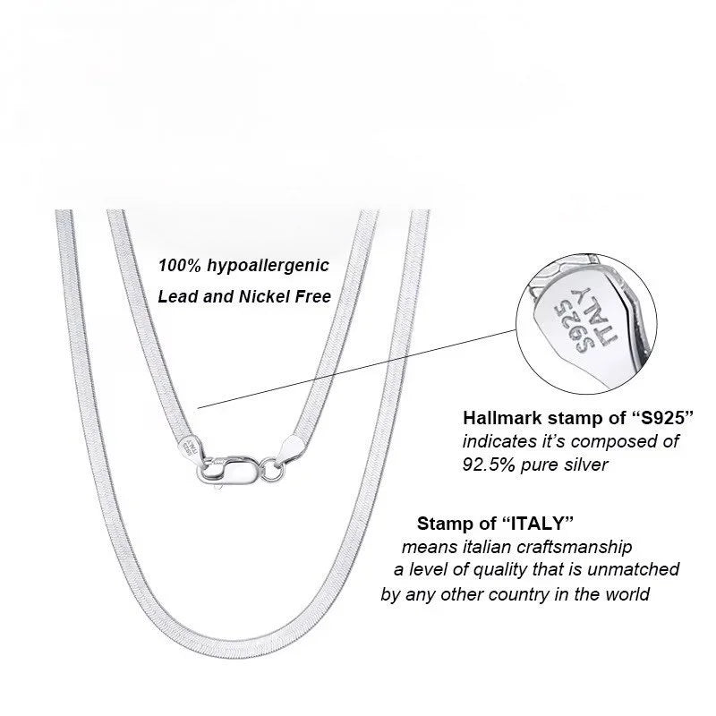 925 Sterling Silver Herringbone Handmade Choker  4.5 mm Flat Snake Chain Necklace