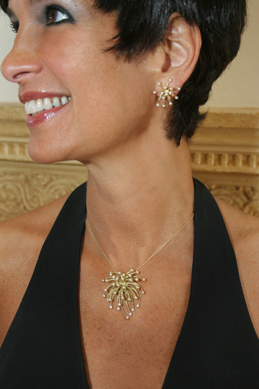 Superstar Earrings. Fireworks Jewelry-14K gold with diamonds: Life is a Celebration!