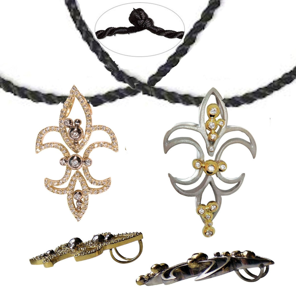 Fleur de Lis Pendant / Necklace, 18K Gold with diamonds.
