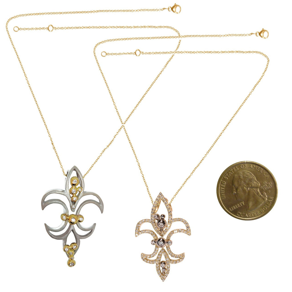 Fleur de Lis Pendant / Necklace, 18K Gold with diamonds.