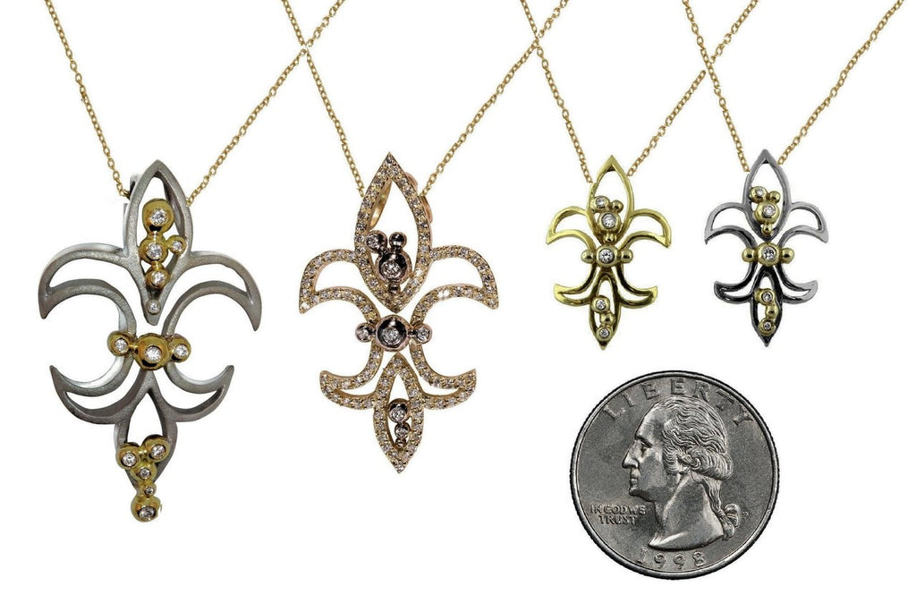 Fleur de Lis Pendant / Necklace, 18K Gold with diamonds.