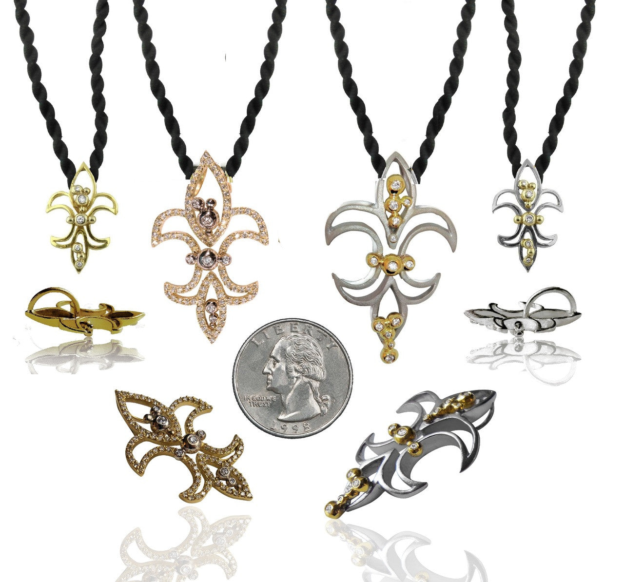 Fleur de Lis Pendant / Necklace, 18K Gold with diamonds.