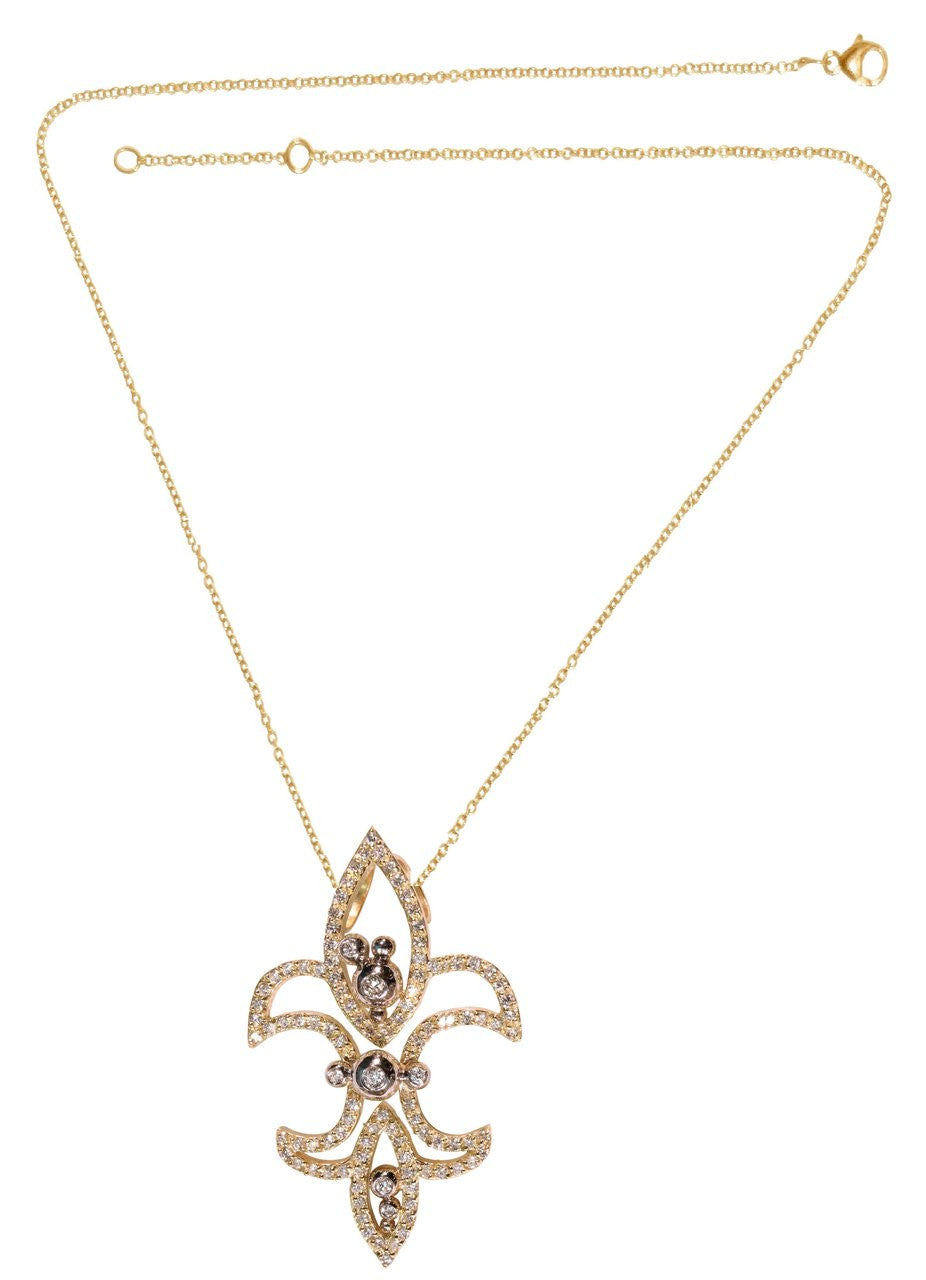 Fleur de Lis Pendant / Necklace, 18K Gold with diamonds.