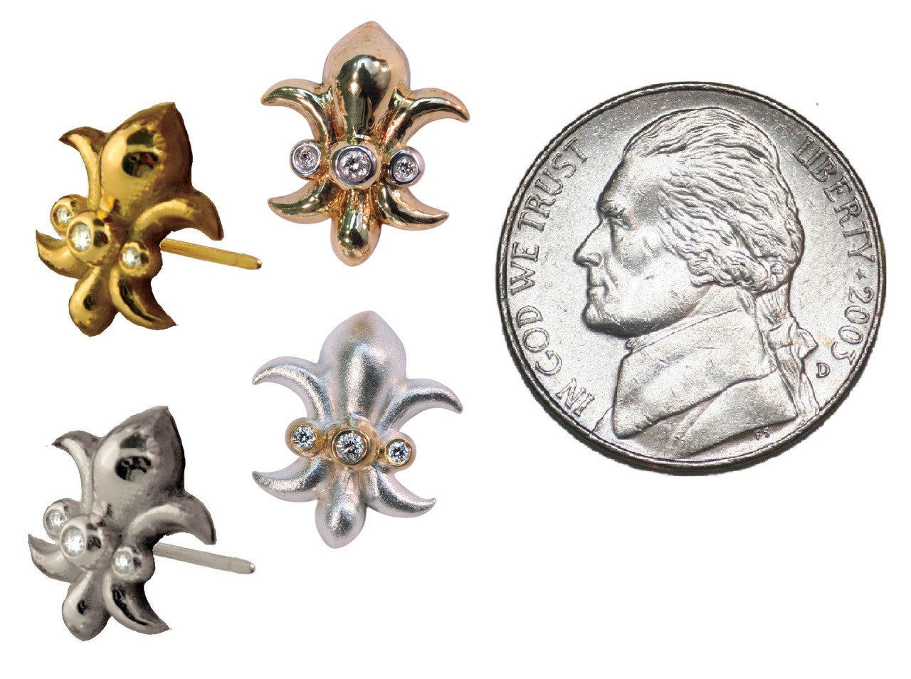 Fleur De Lis Tuxedo Shirt Studs: Diamonds in 18K Gold