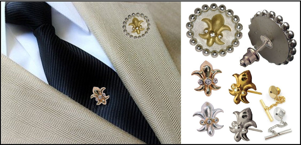 Fleur De Lis Tuxedo Shirt Studs: Diamonds in 18K Gold