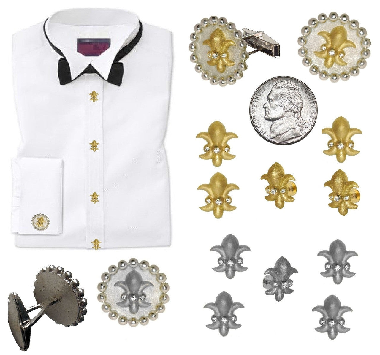 Fleur De Lis Tuxedo Shirt Studs: Diamonds in 18K Gold