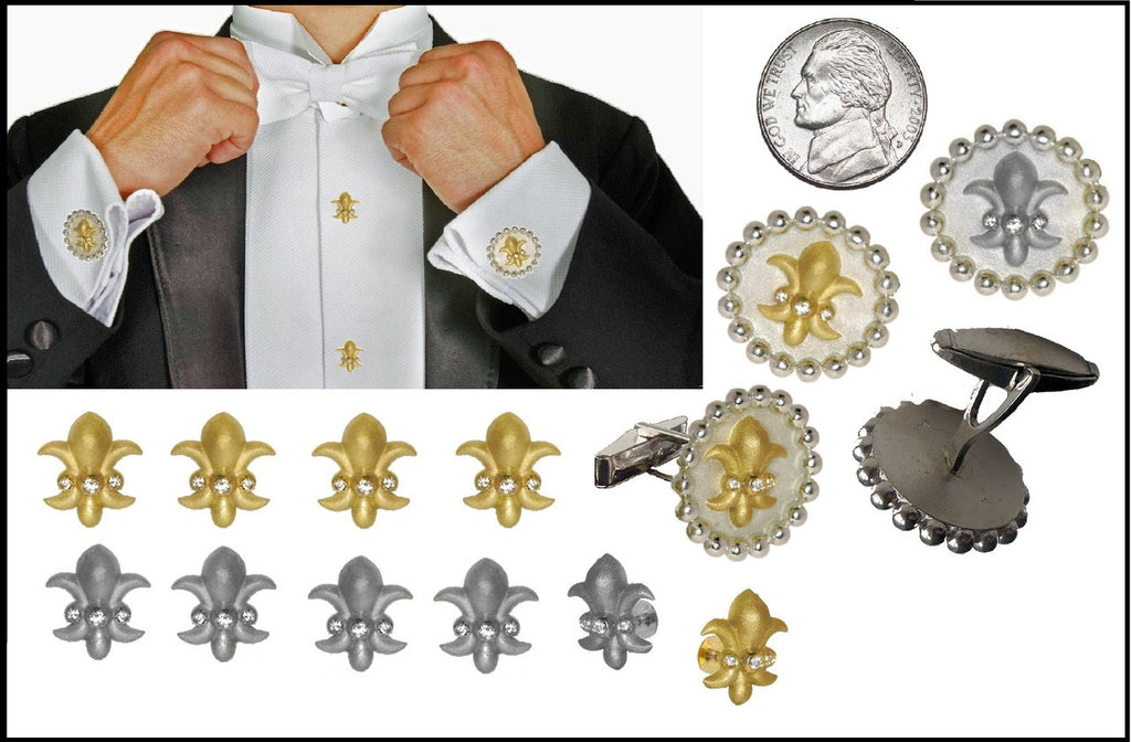 Fleur De Lis Tuxedo Shirt Studs: Diamonds in 18K Gold