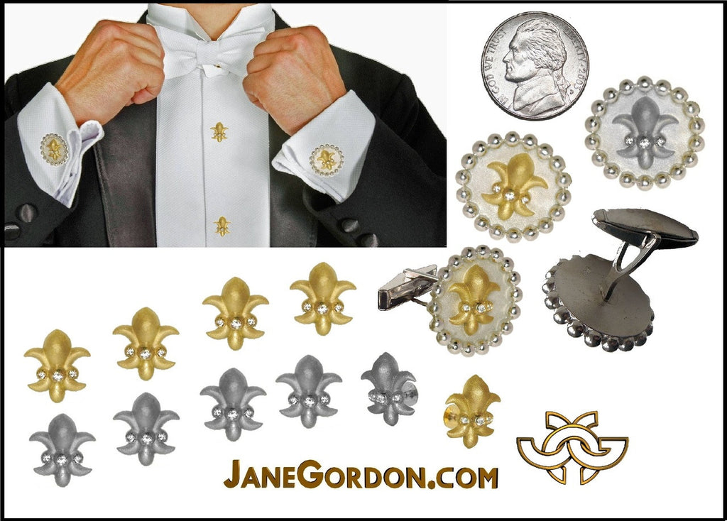 Fleur De Lis Tuxedo Shirt Studs: Diamonds in 18K Gold