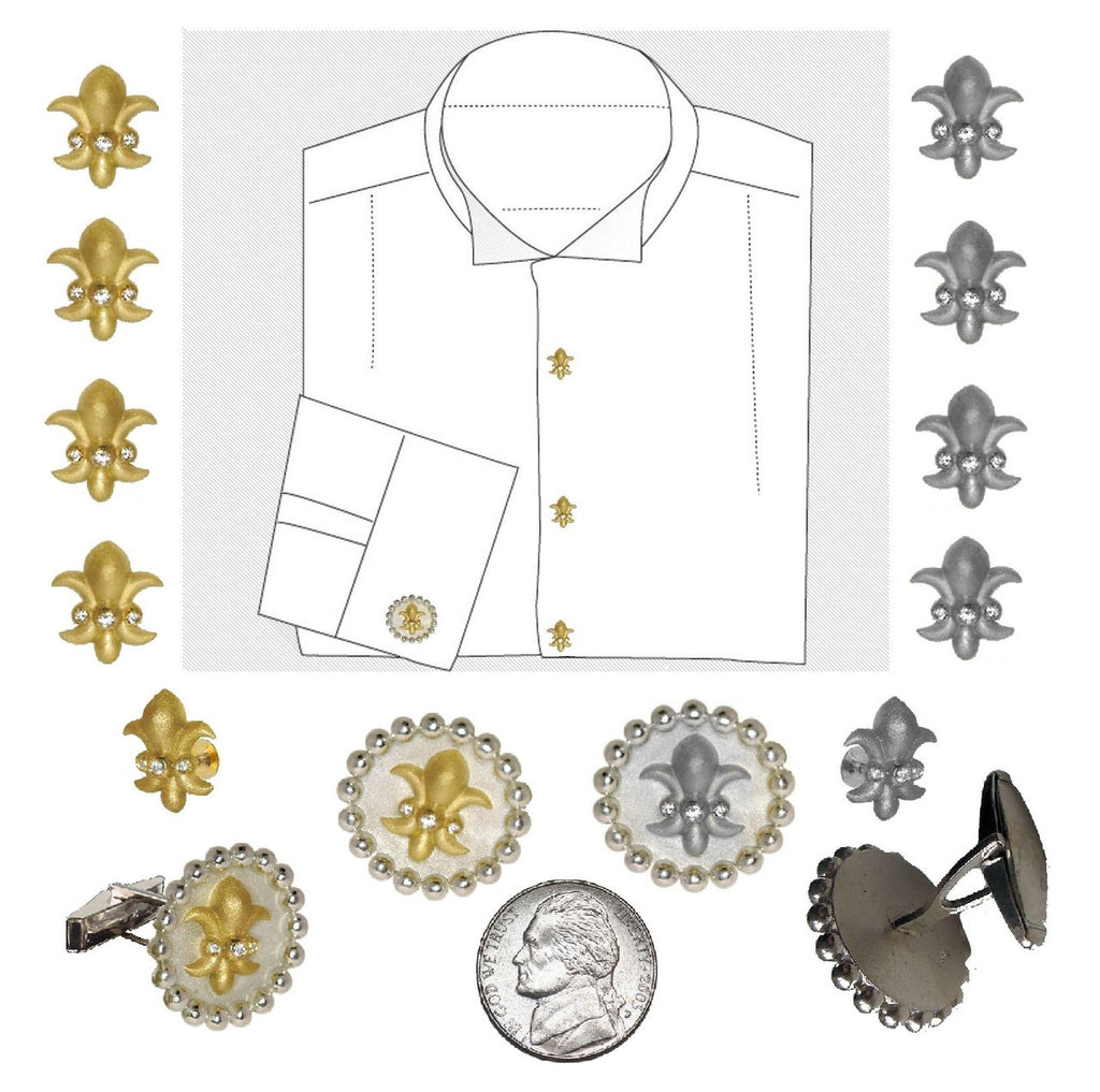 Fleur De Lis Tuxedo Shirt Studs: Diamonds in 18K Gold