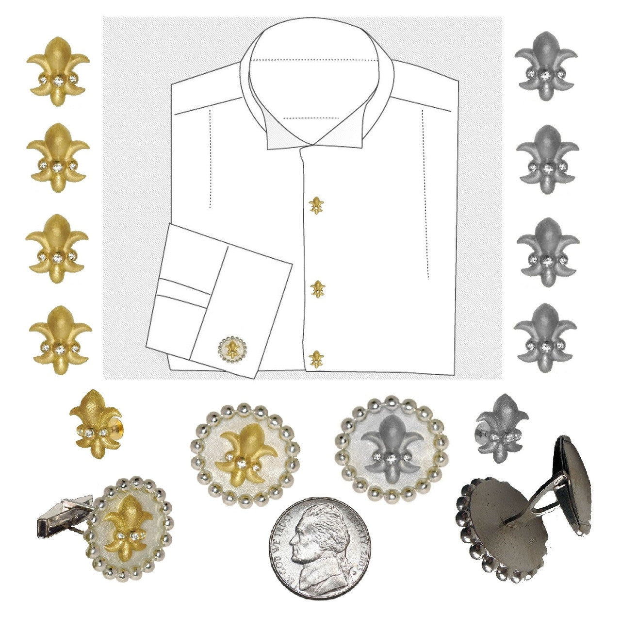 Fleur De Lis Tuxedo Shirt Studs: Diamonds in 18K Gold
