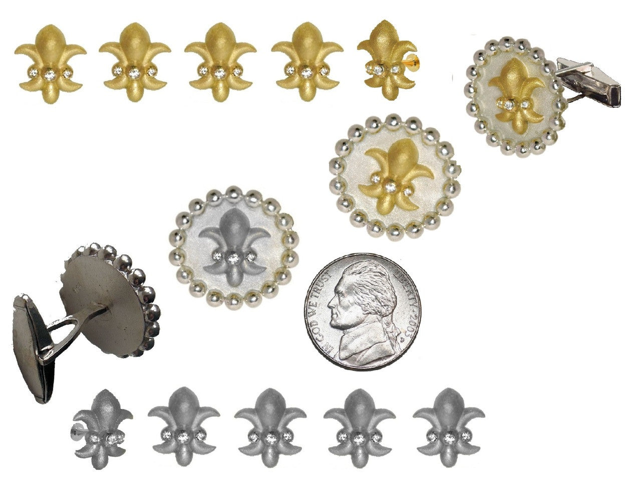 Fleur De Lis Tuxedo Shirt Studs: Diamonds in 18K Gold