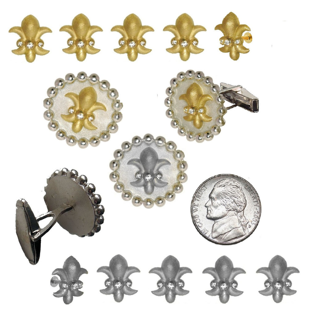 Fleur De Lis Tuxedo Shirt Studs: Diamonds in 18K Gold