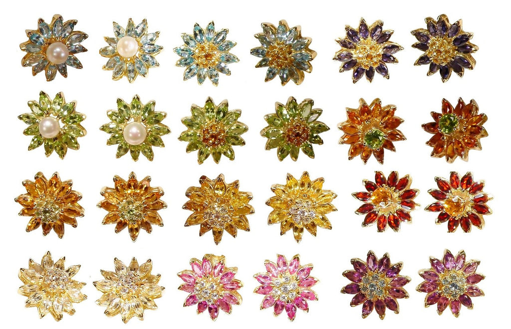 Colorful Daisy Ring-18K Gold with Semi-Precious Gemstones (Precious Gems Also Available)