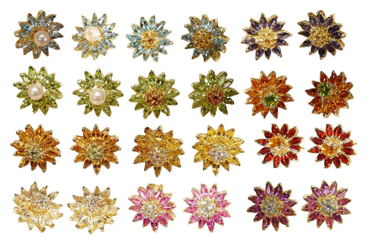 Colorful Daisy Ring-18K Gold with Semi-Precious Gemstones (Precious Gems Also Available)