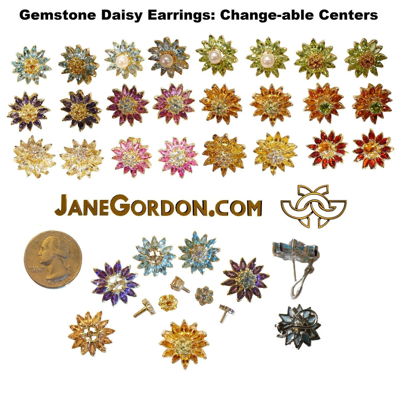 Sapphire Daisy Earrings: Pink, Yellow, Orange or White Sapphires in 18K Gold. Blue Sapphires Priced Separately.