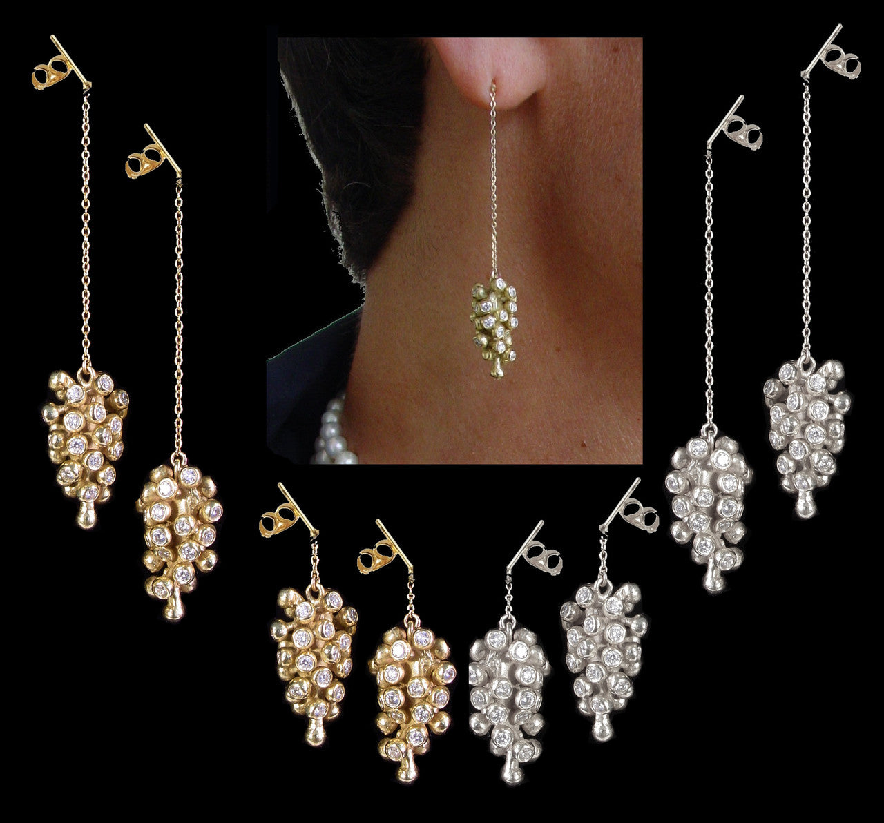 Grapes Drop Earrings-18K Gold and Diamonds