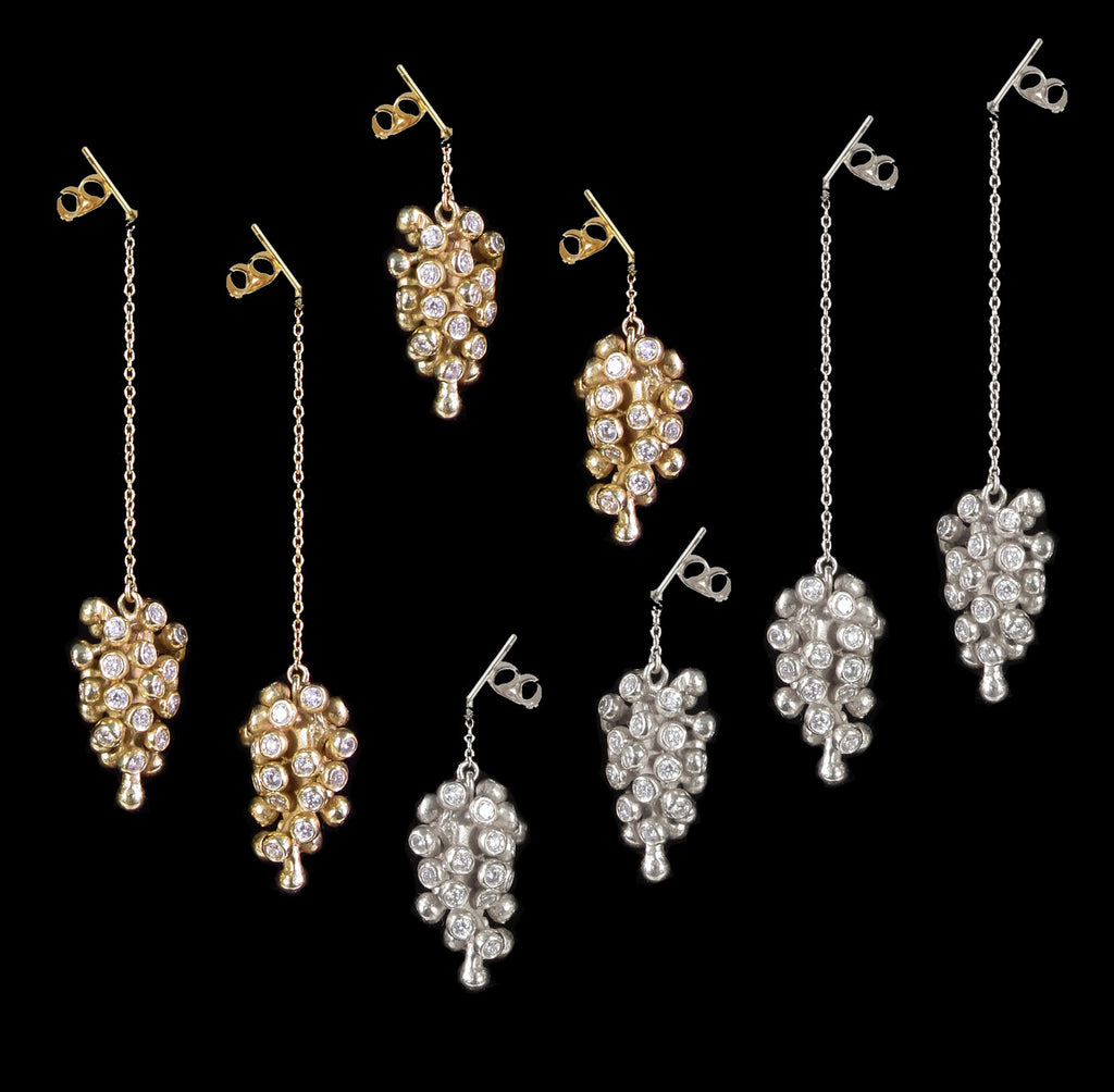 Grapes Drop Earrings-18K Gold and Diamonds