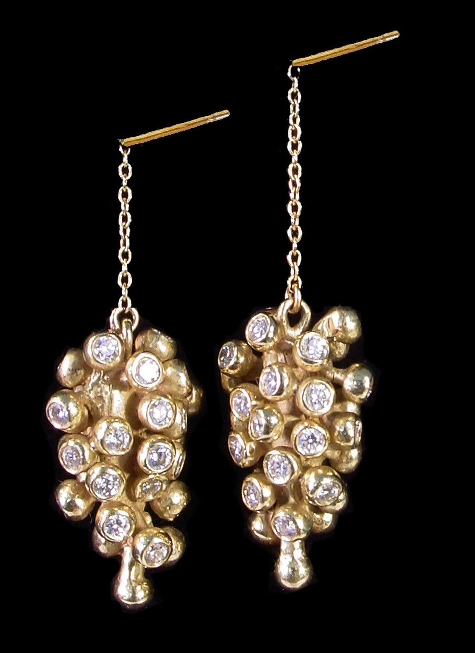 Grapes Drop Earrings-18K Gold and Diamonds