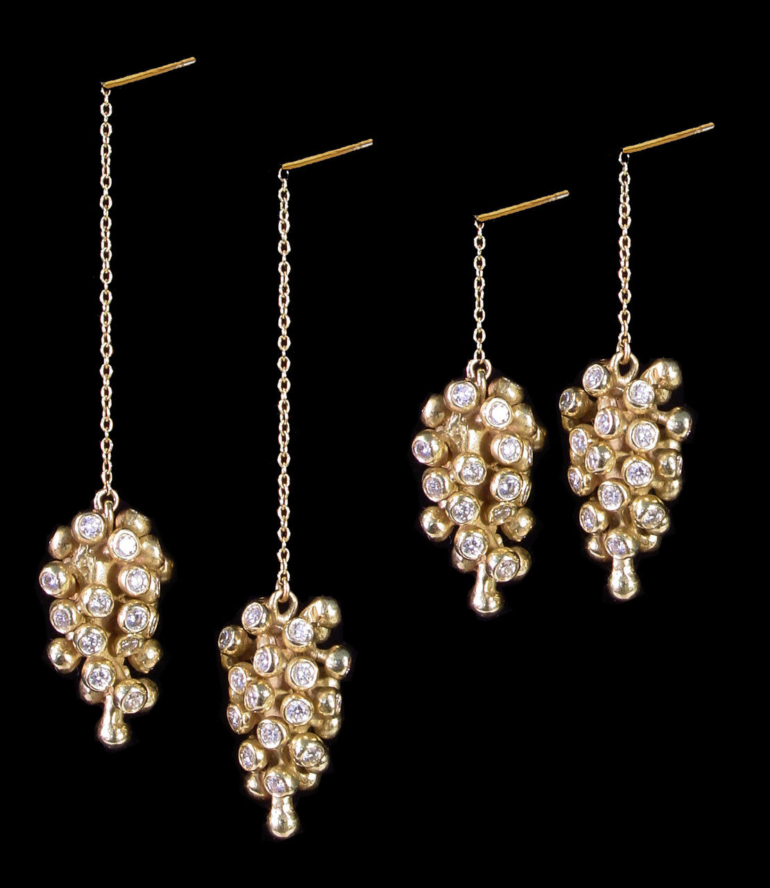 Grapes Drop Earrings: 14K Gold with Diamonds