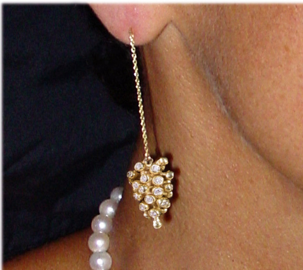 Grapes Drop Earrings: 14K Gold with Diamonds