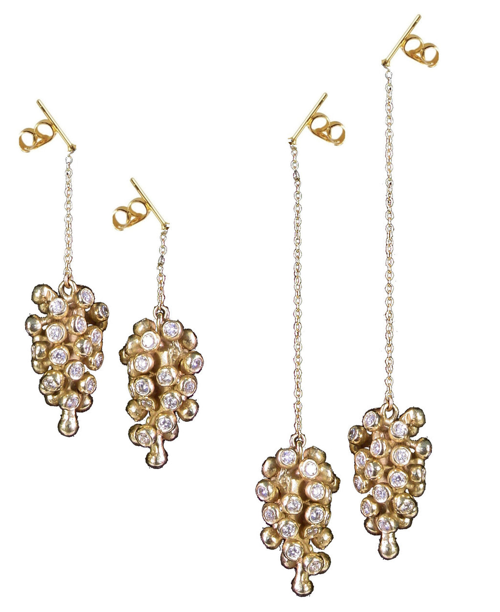 Grapes Drop Earrings: 14K Gold with Diamonds