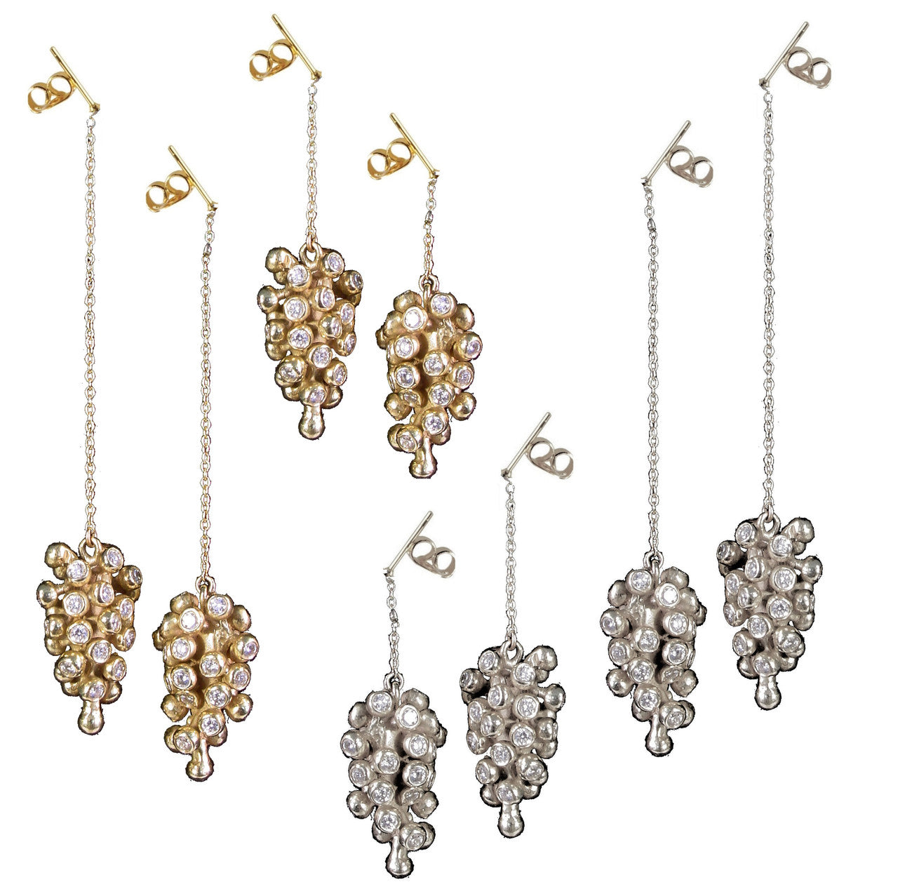 Grapes Drop Earrings: 14K Gold with Diamonds