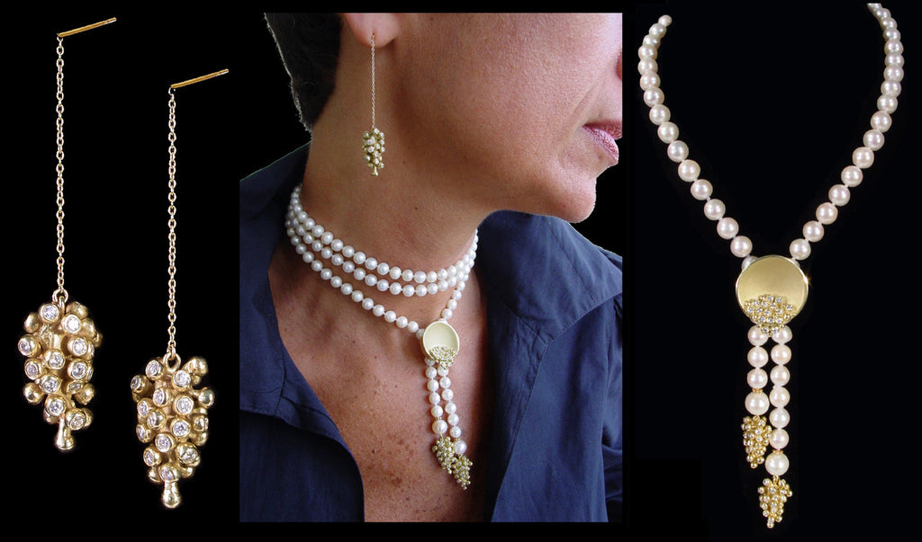 Grapes Drop Earrings-18K Gold and Diamonds