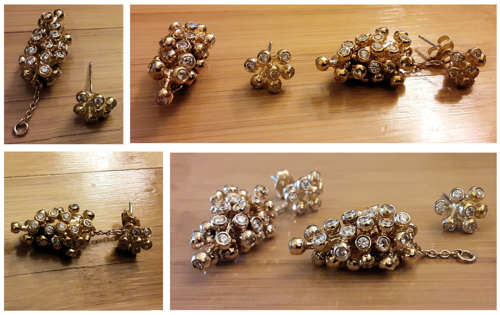 Grapes Drop Earrings-18K Gold and Diamonds