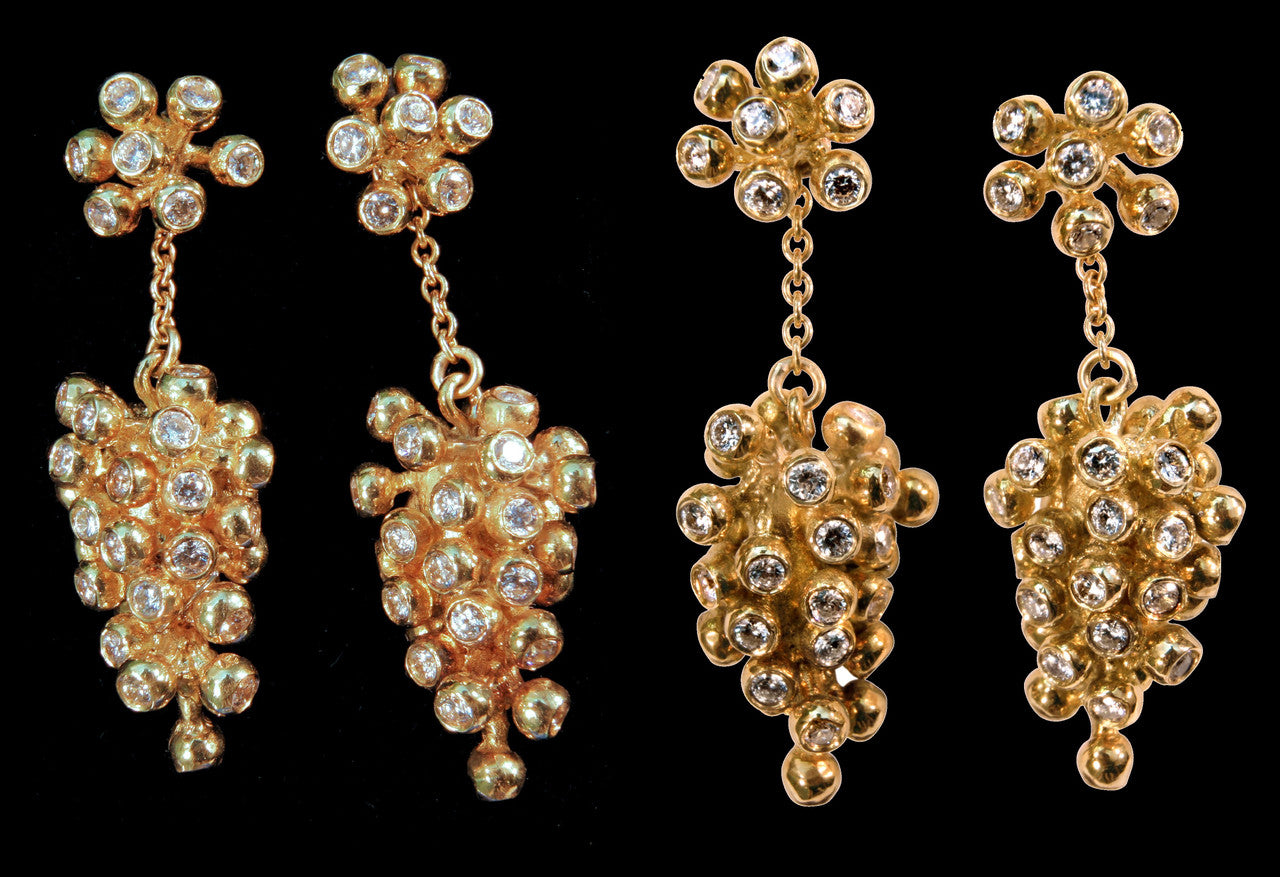 Grapes Drop Earrings with Interchangeable Studs- 2 parts-14K Gold