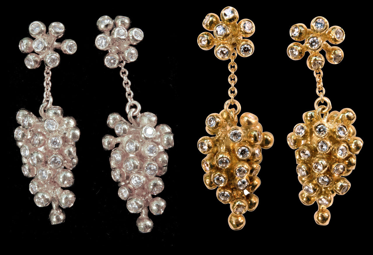 Grapes Drop Earrings- 2 parts-Detachable Stud. 18K Gold with diamonds
