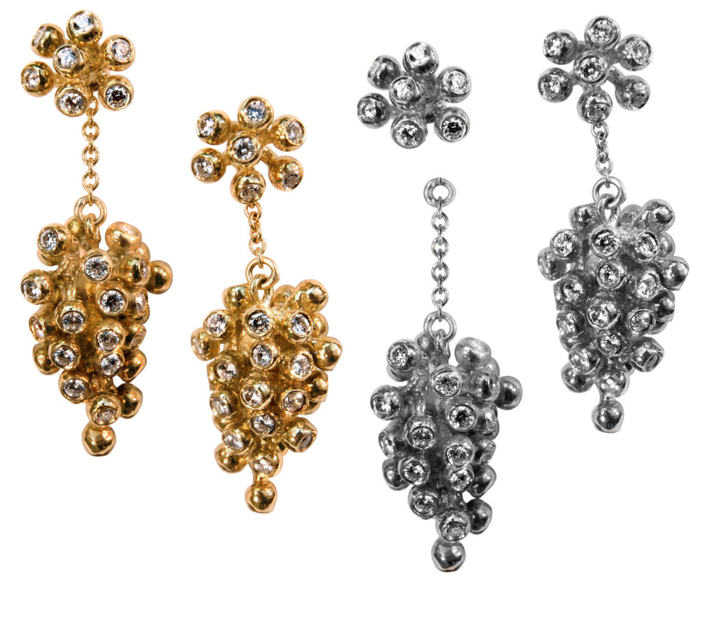 Grapes Drop Earrings with Interchangeable Studs- 2 parts-14K Gold