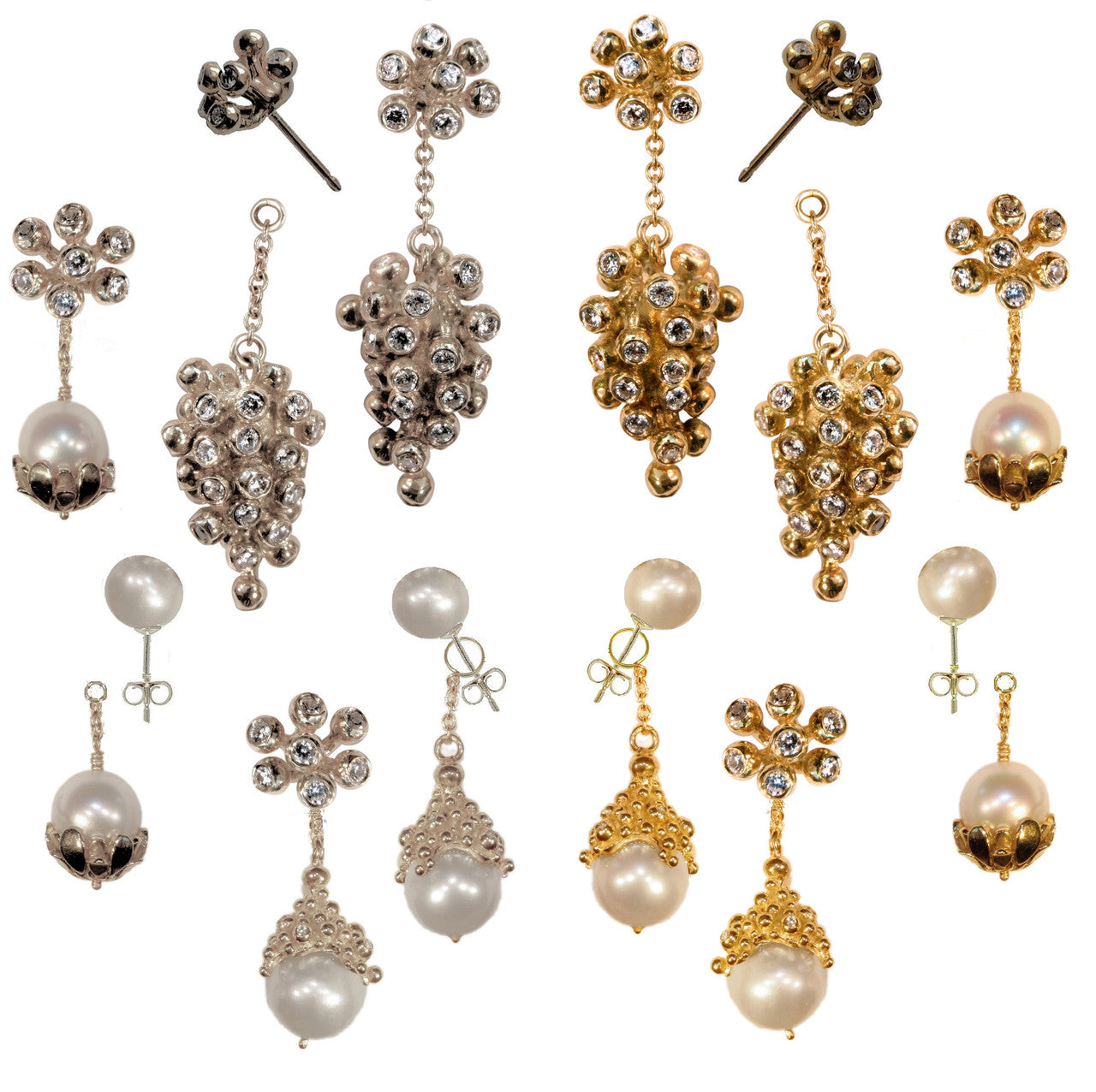 Grapes Drop Earrings- 2 parts-Detachable Stud. 18K Gold with diamonds