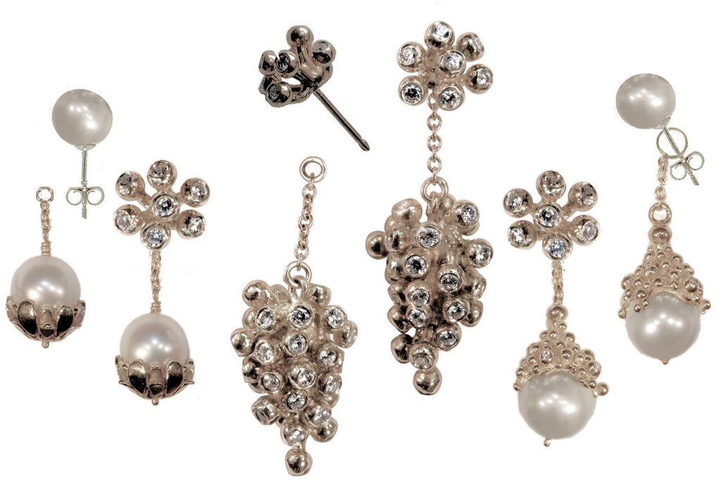 Grapes Drop Earrings- 2 parts-Detachable Stud. 18K Gold with diamonds