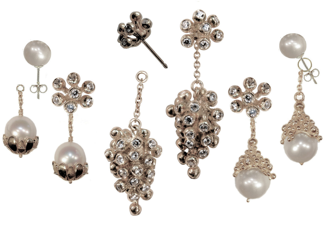 Grapes Drop Earrings- 2 parts-Detachable Stud. 18K Gold with diamonds