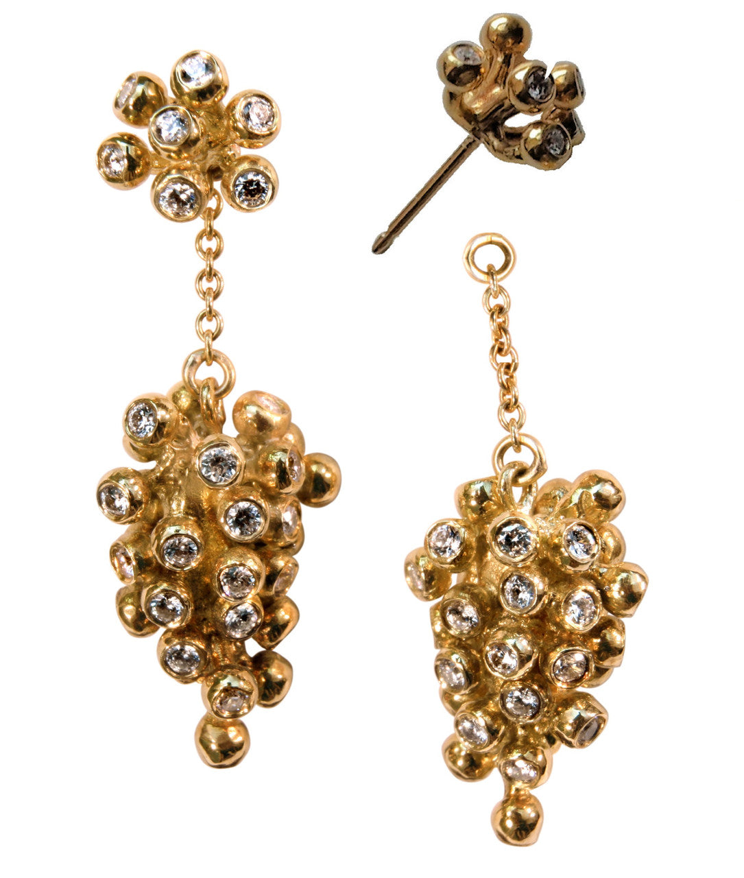 Grapes Drop Earrings- 2 parts-Detachable Stud. 18K Gold with diamonds