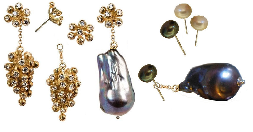 Grapes Drop Earrings-18K Gold and Diamonds